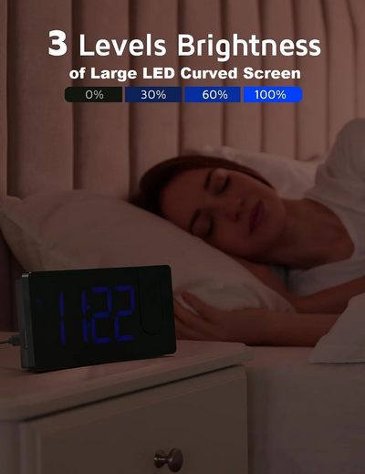 Mpow Projection Alarm Clock, Digital Clock for Bedroom, 3-Level Brightness Dimmer, USB Charger