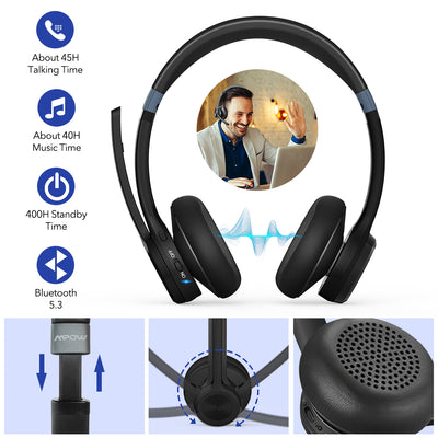 Mpow HC9 Bluetooth Headset V5.3 with Noise Cancelling Microphone
