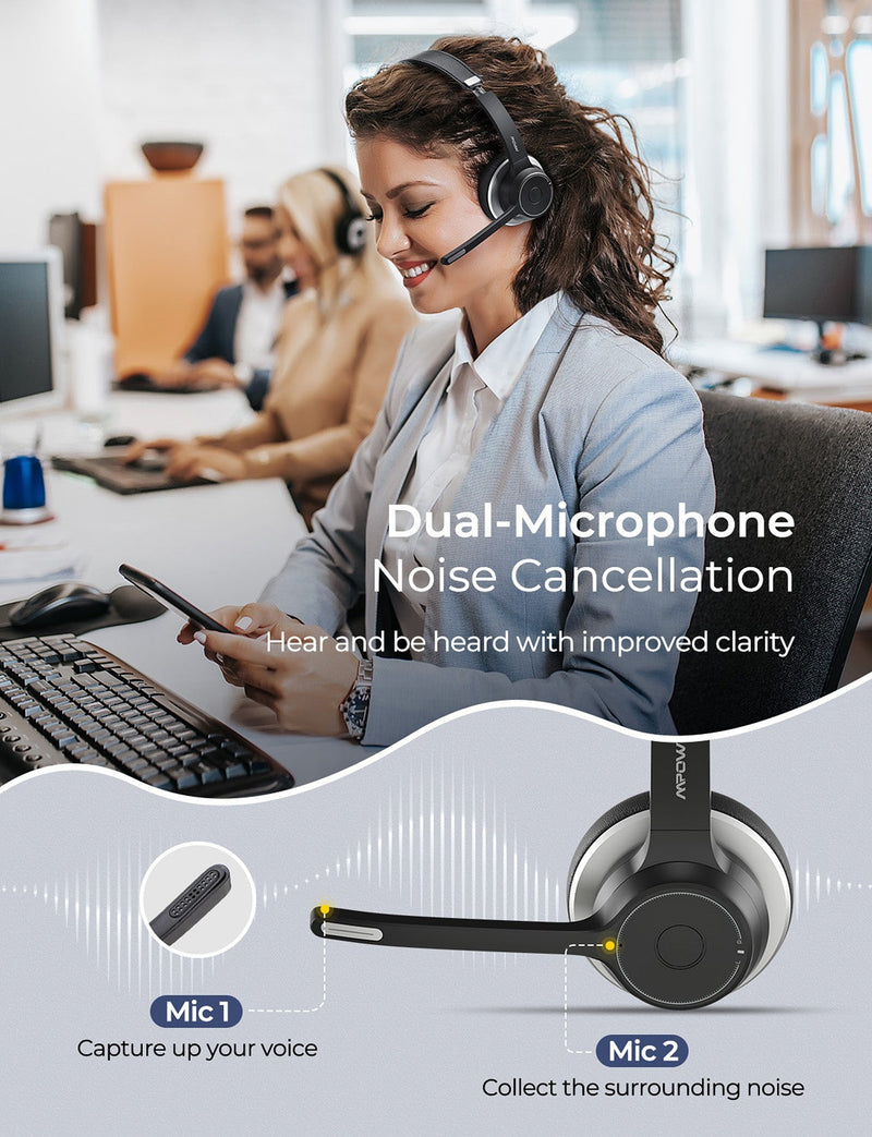 Mpow HC5 V5.0 Bluetooth Headset with Dual Mic
