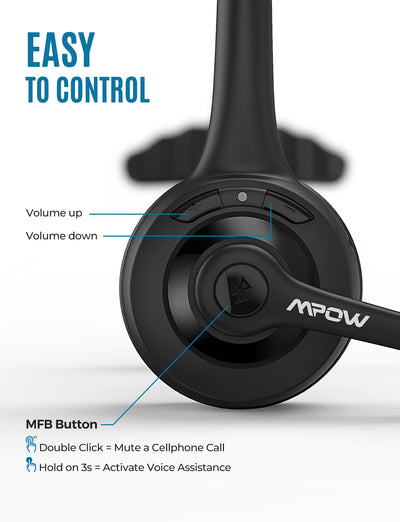 Mpow Pro Bluetooth Wireless Headset V5.0 with Microphone (Dark Black)