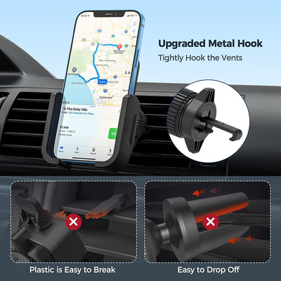 Car Phone Holder Mount, Car Vent Phone Mount, 3 Sides Full Wrap Clamp Arm&Hook Vent Clip, Big Car Phone Holder  Under 7.0"&Thick Cases
