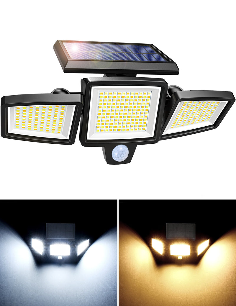 CD304 LED Solar Motion Sensor Lights, 2500LM Wireless Solar Lights Outdoor with 4 Lighting Modes, Bi Colors Adjustable
