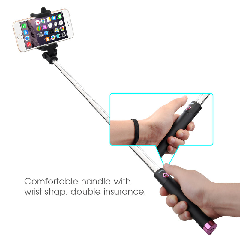 Mpow Selfie Stick Bluetooth, Extendable Monopod Selfie Stick with Built-in Bluetooth Remote Shutter(Red)