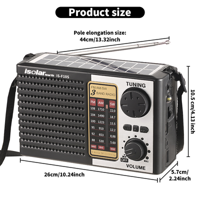 Mpow Multi-band radio with solar charging and lithium battery, Bluetooth speaker, and 3-inch speaker. A portable outdoor radio