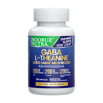 NOORUZ Extract Organic Lion's Mane Mushroom with GABA & Ashwagandha & L-Theanine - for Sleep & Memory & Relaxation - Mushroom for Focus -Capsules