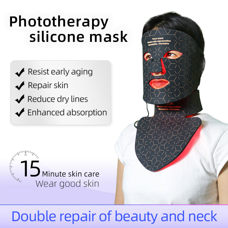 Mpow 4-Color Light Therapy Silicone Mask with Neck Care | 480 Chips Face & Neck Beauty Device
