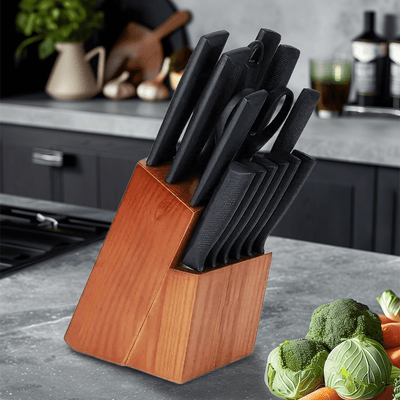Mpow 15-piece kitchen knife set with self-sharpening block