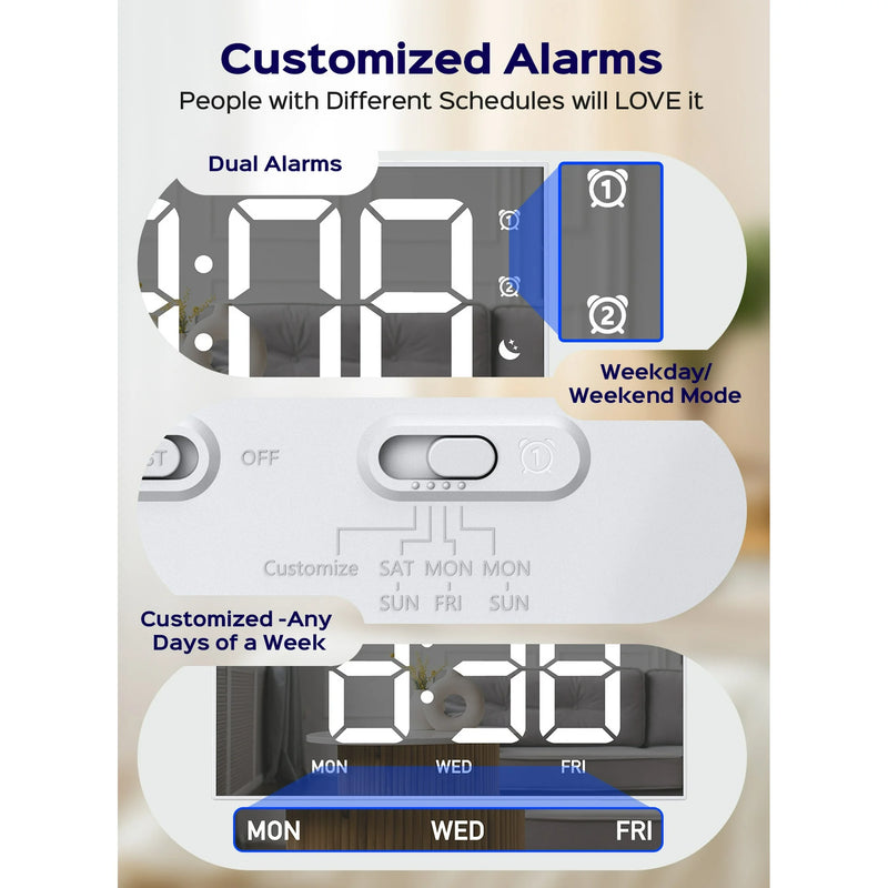 Mpow Alarm Clock, Mirror-finish, Digital Alarm Clock for Bedroom, Adjustable Brightness, Customizable Alarms, Automatically Dim at Night, Progressive Volume, DST