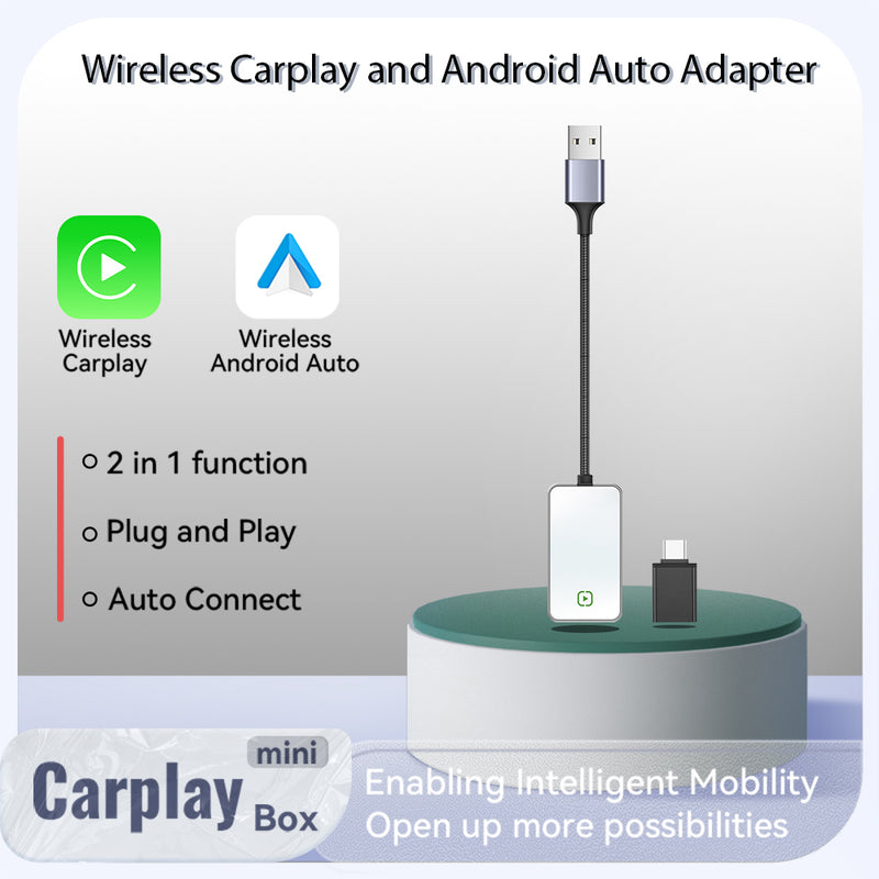 Mpow Wired to Wireless CarPlay/Android Auto Adapter: Plug-and-Play, 5.8GHz High-Speed Transmission, Compatible with Multiple Phones
