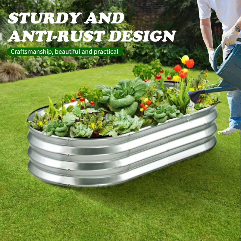 Mpow Galvanized Steel Oval Garden Bed Set