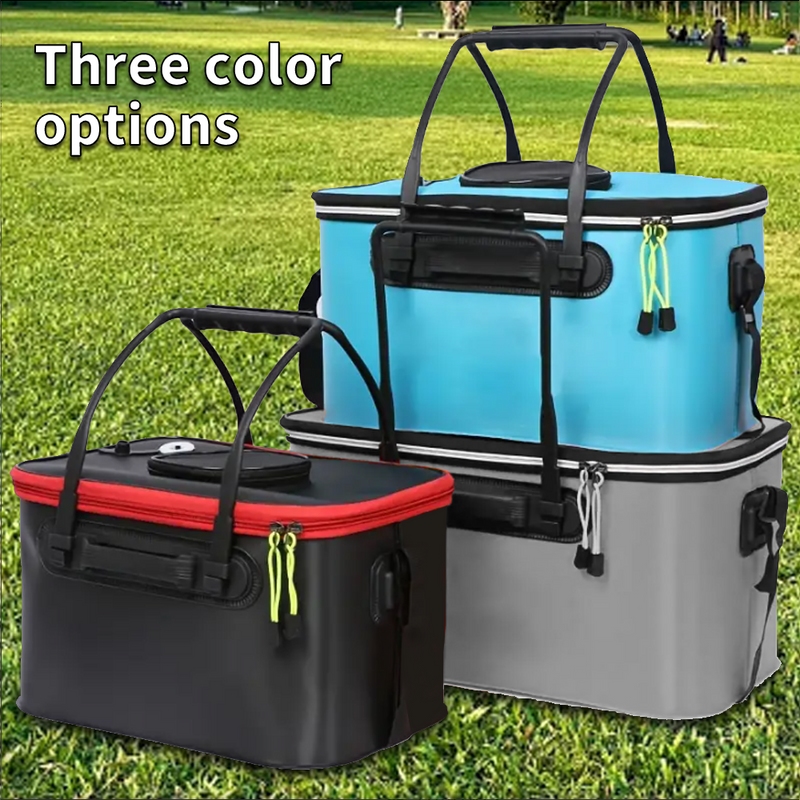 Mpow Foldable EVA Fishing Bucket + Rechargeable Oxygen Pump: Keeps Live Bait Fresh, Leakproof, Durable, and Multi-Purpose Portable Outdoor Fishing Tool