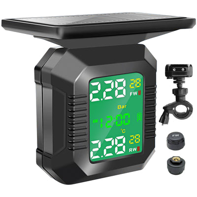Mpow Motorcycle TPMS Tire Pressure Monitoring System - Wireless Solar Charging, 2 Sensors, LCD Display