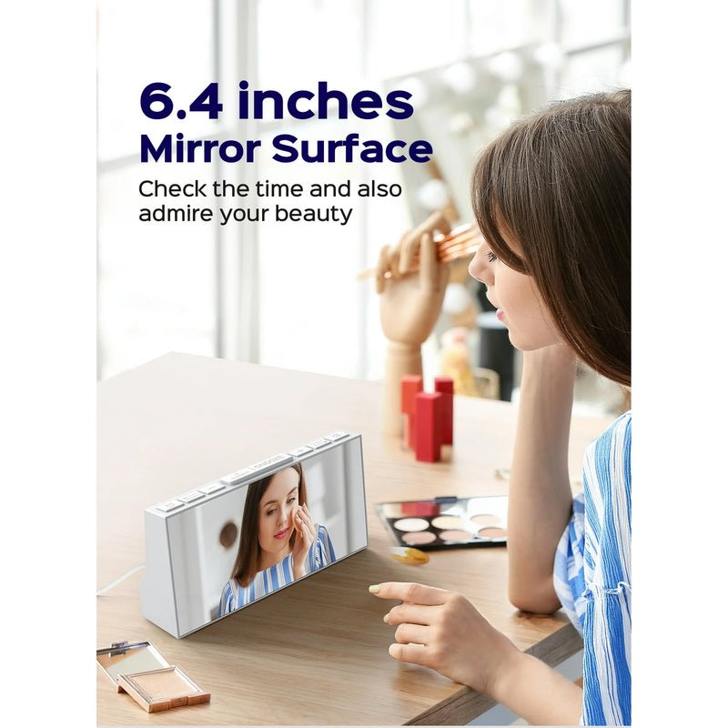 Mpow Alarm Clock, Mirror-finish, Digital Alarm Clock for Bedroom, Adjustable Brightness, Customizable Alarms, Automatically Dim at Night, Progressive Volume, DST