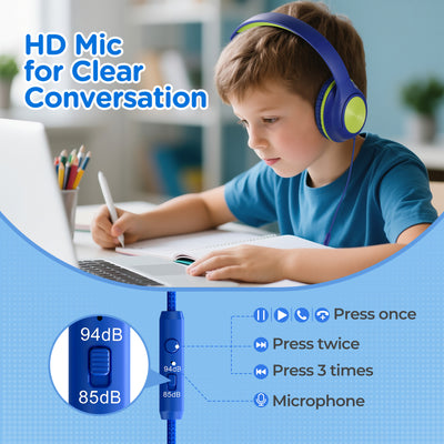 Mpow Kids Headphones with Microphone, 85/94dB Volume Limit, Foldable Over-Ear Stereo Headset for Girls & Toddlers