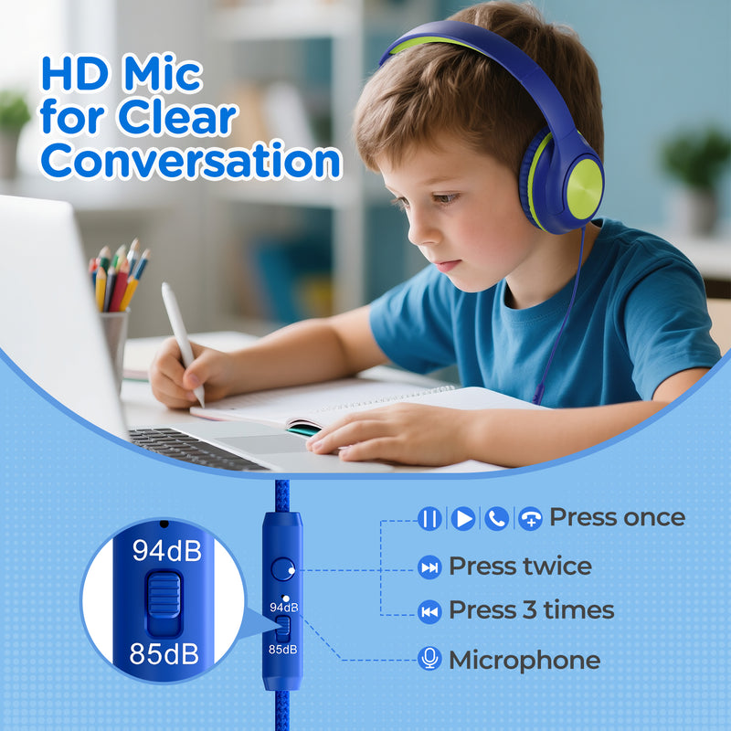 Mpow Kids Headphones with Microphone, 85/94dB Volume Limit, Foldable Over-Ear Stereo Headset for Girls & Toddlers
