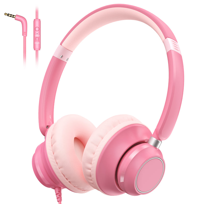 Mpow Kids Headphones with Microphone, 85/94dB Volume Limit, Foldable Over-Ear Stereo Headphones for for Girls & Toddlers, Pink