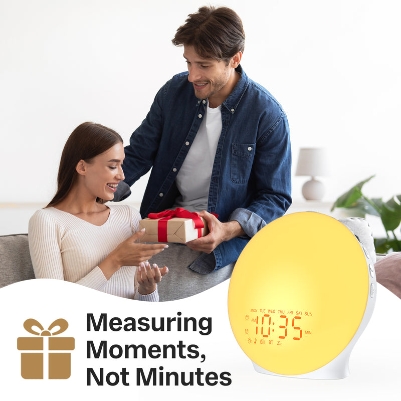 Mpow Wake up Light Sunrise Alarm Clock for Heavy Sleepers, Sleep Aid & Sound Machine, Sync Time with Bluetooth Connection, 25 Natural Sounds, Dual Alarms, 5-20min Snooze, FM Radio, Battery Backup