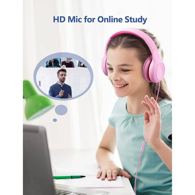 Mpow Kids Headphones with Microphone, Stereo Wired Headphones for Kids 85/94dB Safe Volume with Share Port, Adjustable Foldable Toddler Headphones over Ear Kids Headphones for School, Airplane