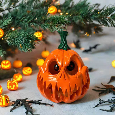 Mpow Small Hollow Yellow LED Lighted Pumpkin Lantern for Halloween Decorations. 8-Hour Auto-Illumination Timer. 3 AA Batteries for A 1-Month Life. Suitable for Indoor and Outdoor Use