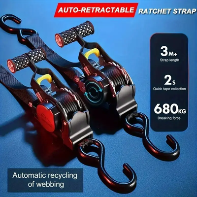 Mpow Automotive retractable tie-down straps, automatic tensioners, truck webbing straps, one-touch automatic retraction, perfect for securing cargo on vehicles