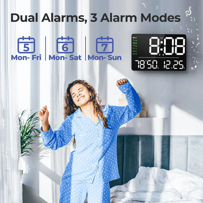 Mpow 16" Digital Wall Clock with Remote Control, Adjustable Brightness & Auto Dimming, Dual Alarm Clock for Bedroom, DST, Stopwatch & Countdown, Digital Clock for Living Room/Office/Gym/Elderly White