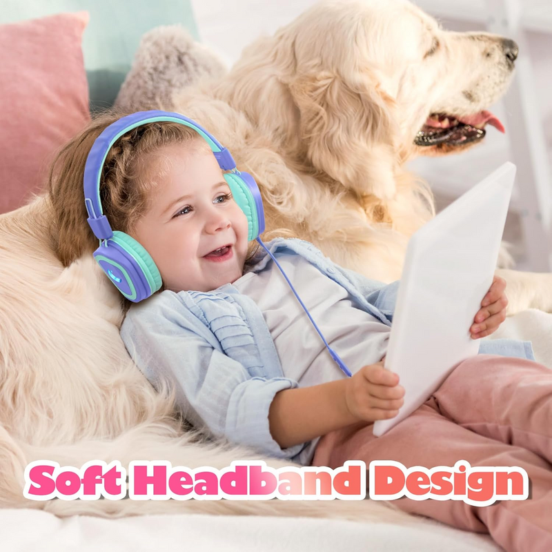 Mpow Kids Headphones with Microphone, USB-C Wired Kids Headphones with LED Light & Stereo, 85/94 DB Safe Volume Foldable over-Ear Headphones for School Home Boys Girls Toddler Tablet