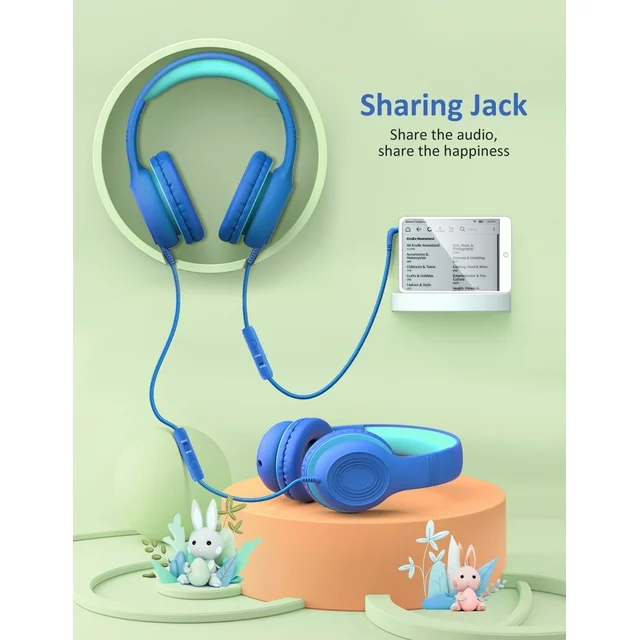 Kids Headphones for School Home Tablet Travel, Sharing Sounds Function, Foldable Wired Kids Headphones with Microphone