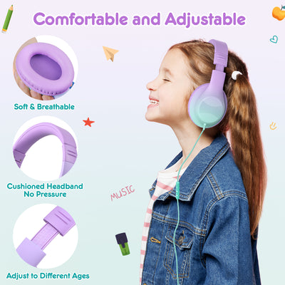 Mpow Kids Headphones with Microphone, 85/94dB Safe Volume Limit, over Ear Headphones for School Travel, Taro Purple & Mint Green