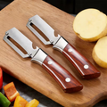 MPOW 2PCS Stainless Steel Fruit Peeler, Multifunctional Peeling Knife with Wooden Handle, Heavy Duty Vegetable Peeler for Sugarcane Pineapple Potato Carrot Apple Cucumber, Kitchen Essential Peeling Tools, Red