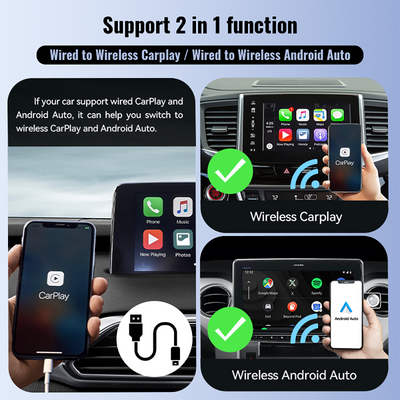 Mpow Wired to Wireless CarPlay/Android Auto Adapter: Plug-and-Play, 5.8GHz High-Speed Transmission, Compatible with Multiple Phones