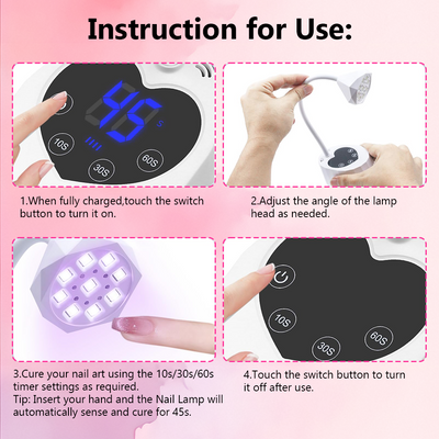 Mpow Desktop Sensor Nail Lamp, Dual Light Source, 360° Adjustable, 1500mAh Rechargeable Battery, 4 Timer Settings