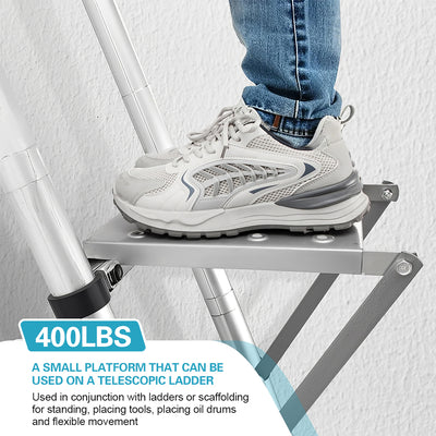 Mpow Telescoping Ladder Accessory - 35x26.5cm Iron Platform, 400LBS Capacity, Anti-Slip & Magnetic Tray