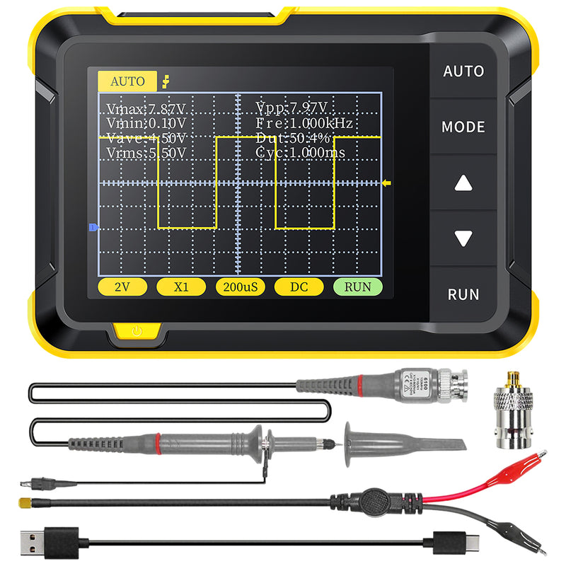 Mpow Compact Oscilloscope with 2.5MS/s Sampling Rate, 200K Bandwidth, 2.8-inch Screen, 1000mAh Battery, Type-C Charging (Probe/Data Cable Included)
