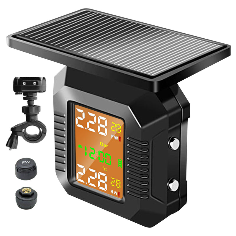 Mpow Motorcycle TPMS Tire Pressure Monitoring System - Wireless Solar Charging, 2 Sensors, LCD Display