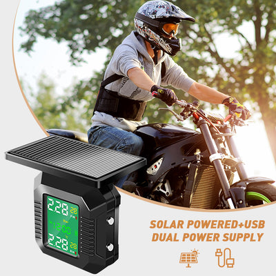 Mpow Motorcycle TPMS Tire Pressure Monitoring System - Wireless Solar Charging, 2 Sensors, LCD Display