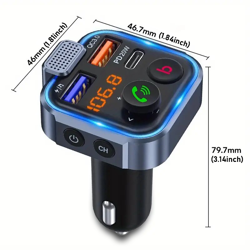 Mpow Bluetooth 5.3 Car FM Transmitter - Hi-Fi Music, Dual Mic Noise Cancellation, 20W PD Fast Charge