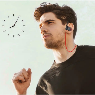 Mpow Bluetooth 5.3 Neckband Sports Earphones with Red and Black Cable Design, Glue-bonded Design, Button Controls, and 12-hour Battery Life