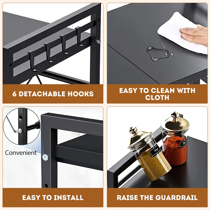 Mpow Adjustable Microwave Shelf with Chopping Board Rack & 6 Hooks - Expandable Kitchen Organizer