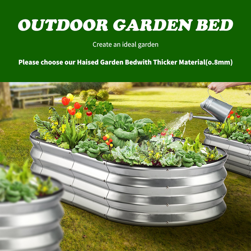 Mpow Galvanized Steel Oval Garden Bed Set