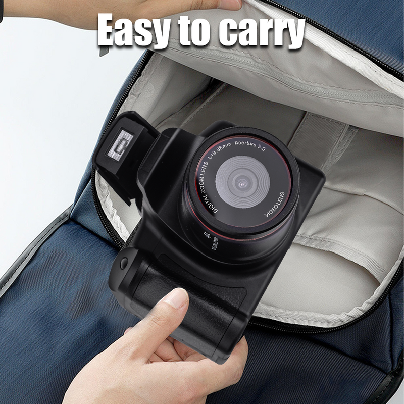 Mpow 16-megapixel camera with 16x digital zoom, 2.4-inch screen, 32GB memory card included, and multi-language support