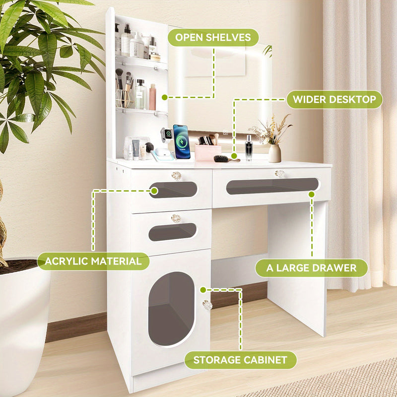 Mpow 53" Luxurious Makeup Vanity Desk White