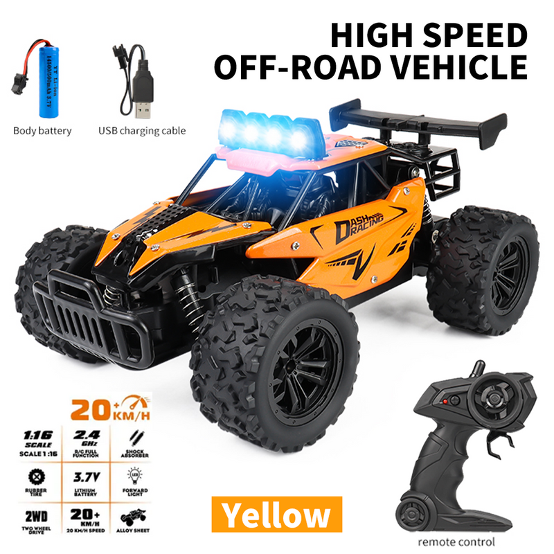 Mpow 1:16 Scale RC Alloy Remote Control Speed Car with 2.4GHz Anti-Interference, Dynamic LED Headlights, and All-Terrain Climbing for Boys