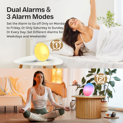 Mpow Wake up Light Sunrise Alarm Clock for Heavy Sleepers, Sleep Aid & Sound Machine, Sync Time with Bluetooth Connection, 25 Natural Sounds, Dual Alarms, 5-20min Snooze, FM Radio, Battery Backup