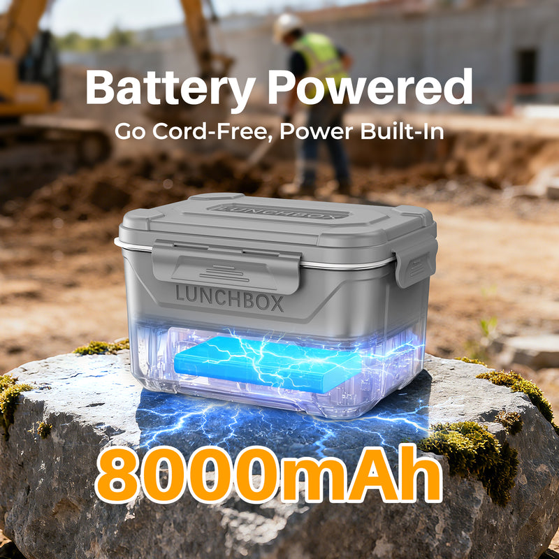 Cordless Electric Lunch Box, Heated Lunch Box Battery Powered with Automatic Scheduled Heating，grey