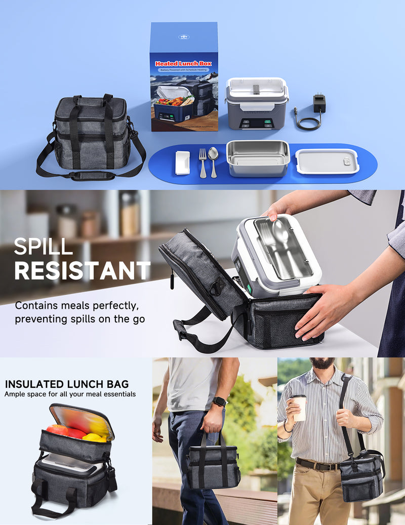 Cordless Electric Lunch Box, Heated Lunch Box Battery Powered with Automatic Scheduled Heating, 5.5 Cups Capacity, with Removable Tray Divider, Dishwasher Safe, for Hot Meals Anywhere