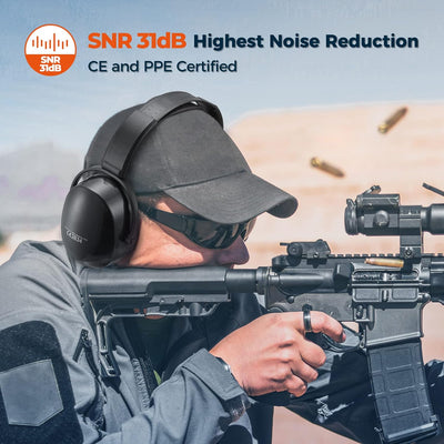 Noise Reduction Safety Ear Muffs, SNR 31dB Hearing Protection Earmuffs, Adjustable Noise Cancelling Headphones for Shooting Gun Range Mowing Construction Woodwork Adult Kids