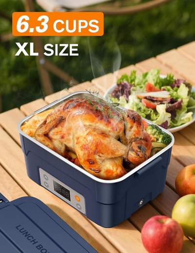XL 6.3-Cup Cordless Electric Lunch Box for Adults, Heated Lunch Box for Men with Scheduled Heating, Portable Car Food Warmer with Utensils, Two-Tier Bag, Removable Divider