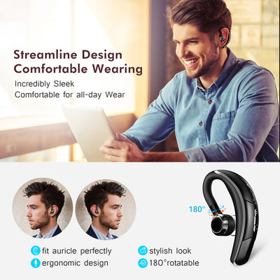 Mpow Bluetooth Headset w/Noise Cancelling Mic, Wireless Bluetooth Earpiece, 280 Hours Standby, Hands-Free Wireless Headset with Microphone, Hands-Free Headphones for Trucker/Business/Office Black