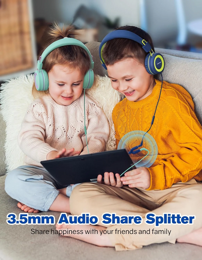 Mpow Kids Headphones with Microphone(2 Pack), Stereo Audio Share & 91dB Volume Limit Foldable Adjustable Wired Headphones for Kids, Kids Headphones for School Tablet Airplane, over Ear Headphones