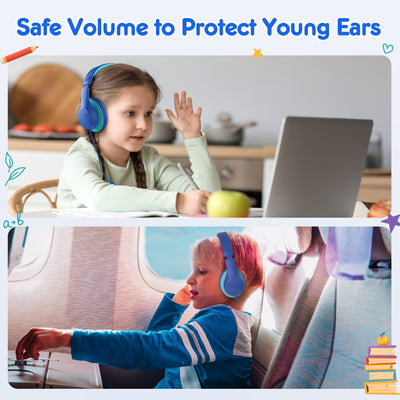 Mpow Kids Headphones with Microphone, 85/94dB Safe Volume Limit, over Ear Headphones for School Travel, Blue